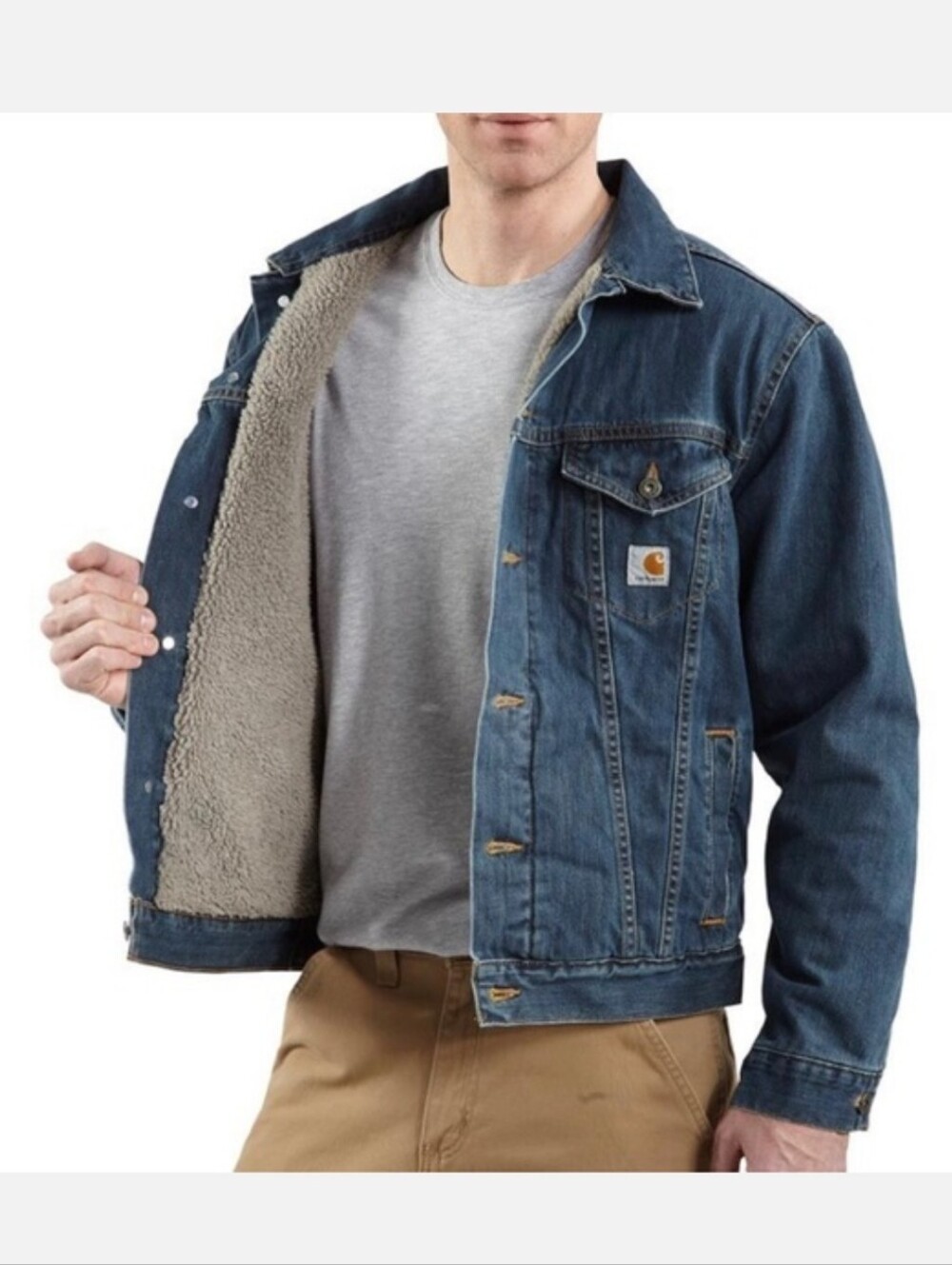 VTG Carhart Denim Trucker Jacket J292 ABL Mens 4XL Sherpa Lined Dark Wash Coat